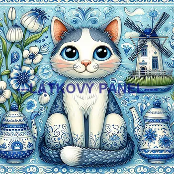 Látkový panel - Kočka - KČ-180 Velikost: 30x30cm, Materiál: Bavlna