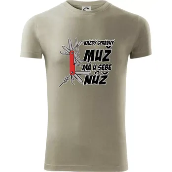 Pánské tričko Každý správný muž, má u sebe nůž - Viper FIT - Pánské zůžené tričko - XL ( Light khaki )