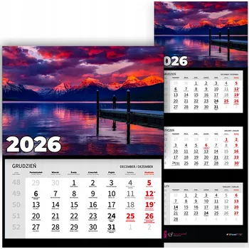 Kalendář Kalendář Trojdílný Rok 2026 Měsíční Nástěnný Kancelářský Hory Mix Vzorů