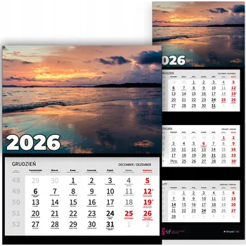 Kalendář Kalendář Trojdílný na Rok 2026 Měsíční Kancelářský Nástěnný Pobřeží Vz