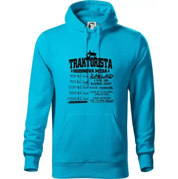 Pánská mikina Traktorista hodinová mzda - Mikina pánská Cape s kapucí - S ( Světlý tyrkys )