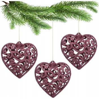 Vánoční dekorace Bordó vánoční vánoční baňky na stromeček ve tvaru srdce, sada prolamovaných ozdob 10,5 cm, 3 ks