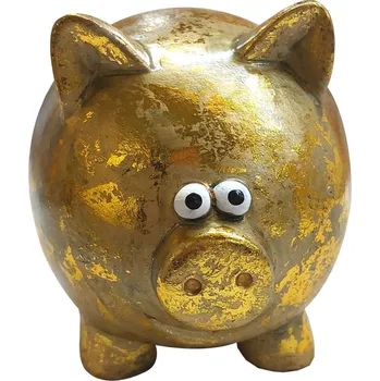 Vánoční dekorace Zlaté prasátko 11*9,5*8cm 2009237C