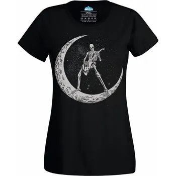 Dámské tričko Dámské tričko Kostlivec s Kytarou na Měsíci (Velikost: 4XL, Barva: Černá)