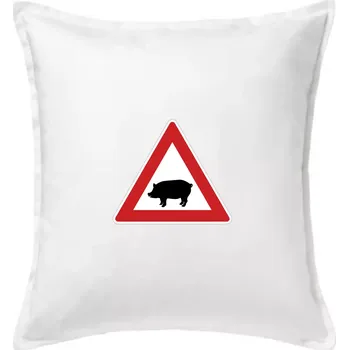Polštář Dopravní značka - Pozor prase domácí - Polštář 50x50 - 50x50 - Včetně výplně ( Bílá )