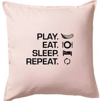 Polštář Play Eat Sleep Repeat florbal - Polštář 50x50 - 50x50 - Pouze potah ( Světle růžová )