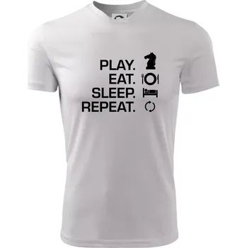 Chlapecké tričko Eat sleep play - šachy - Dětské triko sportovní (dresovina) - 122 cm/6 let ( Bílá )