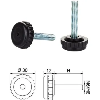 Nivelační přístroj ø-30mm, M8x30mm, H-30mm, čierna,Bezkĺbová plastová nivelačná nožička, závitovo-nastavitelná.