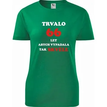 Dámské tričko Zelené dámské tričko trvalo 66 let - dárek k 66 narozeninám pro přítelkyni - barva zelená - velikost M