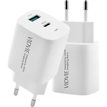Síťová nabíječka VIDVIE 20W USB + USB-C bílá