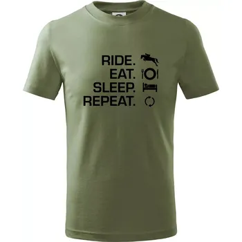 Chlapecké oblečení Ride Eat Sleep Repeat koně - Tričko dětské bavlněné - 98 cm / 2 roky ( Khaki )
