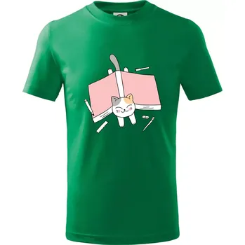 Chlapecké tričko Učení na státnice kočka - Tričko dětské bavlněné - 98 cm / 2 roky ( Středně zelená )