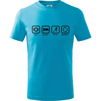 Chlapecké tričko Eat sleep run repeat v řadě - Tričko dětské bavlněné - 98 cm / 2 roky ( Světlý tyrkys )