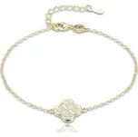 Pozlacený stříbrný náramek čtyřlístek s bílými zirkony