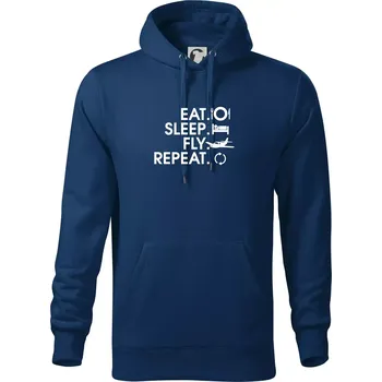 Pánská mikina Eat sleep fly repeat - Mikina pánská Cape s kapucí - 3XL ( Půlnoční modrá )