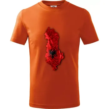 Chlapecké tričko Mapa Albánie reliéf hor - Tričko dětské bavlněné - 104-110cm / 3-4 roky ( Oranžová )