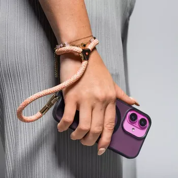 Pouzdro na mobilní telefon Šňůrka k mobilu na ruku Forcell R10X40 růžovo-bílá (Šňůrka k mobilu na ruku Forcell F-Design R10X40 – růžovo-bílá, odolná, nastavitelná, stylová)