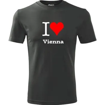 Pánská móda Grafitové tričko I love Vienna - suvenýry - upomínkové předměty - barva antracit - velikost M