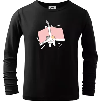 Chlapecké tričko Učení na státnice kočka - Triko dětské Long Sleeve - 122 cm/6 let ( Černá )