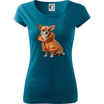 Dámské tričko Čivava v bundě - Dámské triko Pure - 3XL ( Petrolejová )