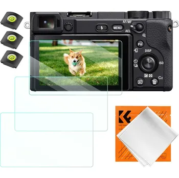 K&F Concept ochranné sklo displeje pro fotoaparáty řady Sony NEX 7/A6000, 3 kusy v setu s dalším příslušenstvím (3x ochranné sklíčko pro Sony NEX 7, NEX 6, NEX 6L, NEX 5, NEX 3N, A6600, A6100, A6400, A6300, A6000, A5000, 3x gumová krytka sáněk s vodováhou