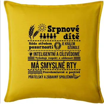 Polštář Narozeniny srpen - Polštář 50x50 - 50x50 - Pouze potah ( Žlutá )
