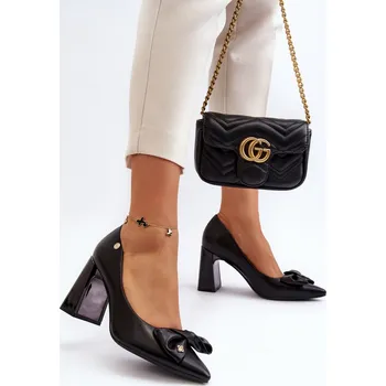 Dámské lodičky Lodičky na podpatku s mašlí Ariemessa Barva: Černá, Velikost: 36