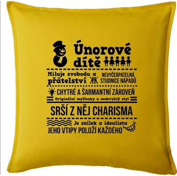 Polštář Narozeniny únor - Polštář 50x50 - 50x50 - Pouze potah ( Žlutá )