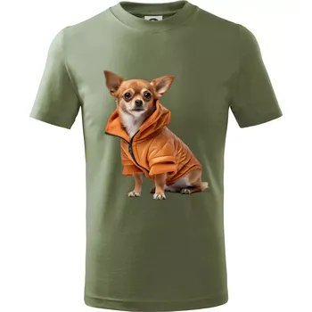 Čivava v bundě - Tričko dětské bavlněné - 158 cm/12 let ( Khaki )