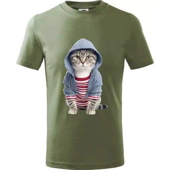 Kočka v pruhovaném triku - Tričko dětské bavlněné - 122 cm/6 let ( Khaki )