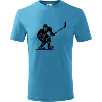Dětská móda Tyrkysové dětské tričko s hokejistou - dárek pro malého hokejistu - hokejový dárek - barva tyrkysová - velikost 8let