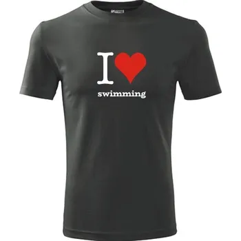 Pánská móda Grafitové tričko I love swimming - dárek pro plavce - barva antracit - velikost M