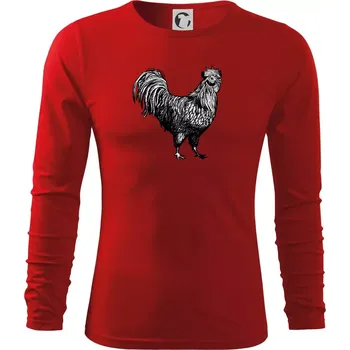 Pánská móda Kohout kreslený černobílý - Triko s dlouhým rukávem FIT-T long sleeve - M ( Červená )