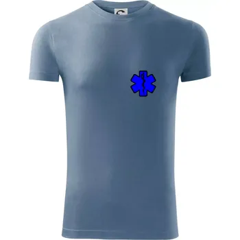 Rescue - Hvězda na prsu + nápis na zádech - Viper FIT - Pánské zůžené tričko - 3XL ( Denim )