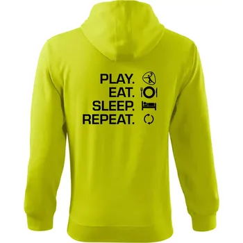 Pánská mikina Play Eat Sleep Repeat házená - Mikina s kapucí na zip trendy zipper - S ( Limetková )