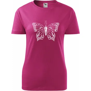 Purpurové dámské tričko s motýlem - dárek pro ženu - dárek pro dívku - barva purpurová - velikost S
