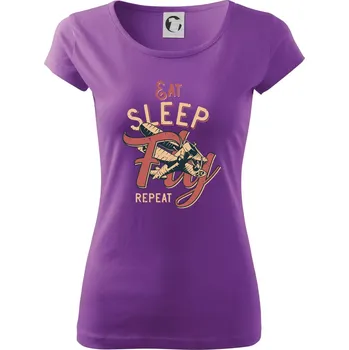 Dámské tričko Eat Sleep Fly Repeat letadlo - Dámské triko Pure - XS ( Fialová )