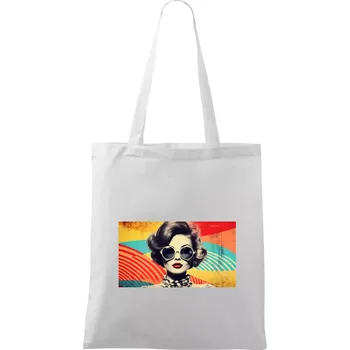 Nákupní taška Retro žena - Taška bavlněná - 42 x 38 cm ( Bílá )