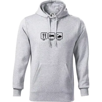 Pánská mikina Eat sleep golf - Mikina pánská Cape s kapucí - S ( Světlešedý Melír )