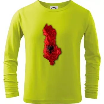 Chlapecké tričko Mapa Albánie reliéf hor - Triko dětské Long Sleeve - 122 cm/6 let ( Limetková )