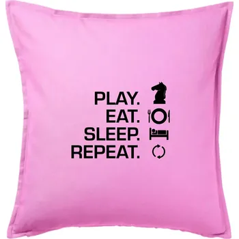 Polštář Eat sleep play - šachy - Polštář 50x50 - 50x50 - Pouze potah ( Růžová )