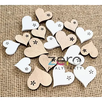 Svatební dekorace Srdce dřevěné samolepicí (18 ks) - bílá/přírodní
