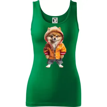 Dámské tričko Pomeranian v bundě - Dámské tílko - M ( Středně zelená )