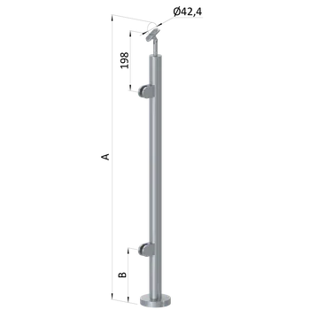 Zábradlí Nerezový sloup, vrchní kotvení, výplň: sklo, levý, vrch nastavitelný (ø 42,4x2 mm), leštěná nerez / AISI304