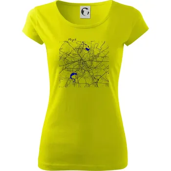 Dámské tričko Plzeň mapa s vodními toky - Dámské triko Pure - M ( Limetková )