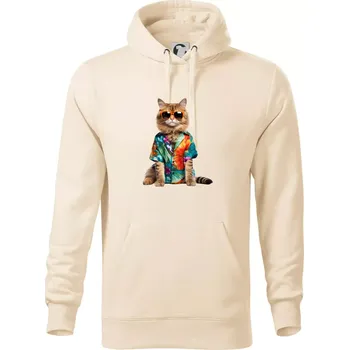 Pánská mikina Kočka v létě - Mikina pánská Cape s kapucí - XL ( Mandlová )