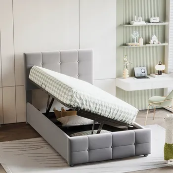 Postel Jednolůžková dřevěná postel Arhatreya 90x200 cm šedá