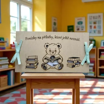 Obálka Dřevěná dětská obálka na peníze s medvídkem