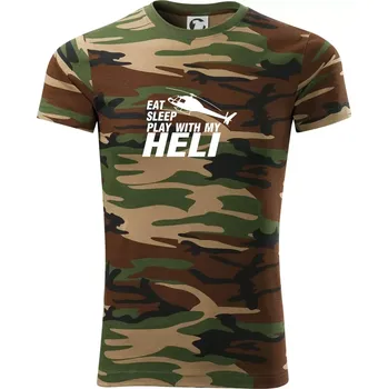 Pánské tričko Eat Sleep Play With My Heli - Army CAMOUFLAGE - 3XL ( Hnědý maskáč )
