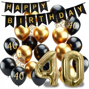 Balónek BALÓNKY sada dekorací k 40. NAROZENINÁM černo-zlaté BANNER